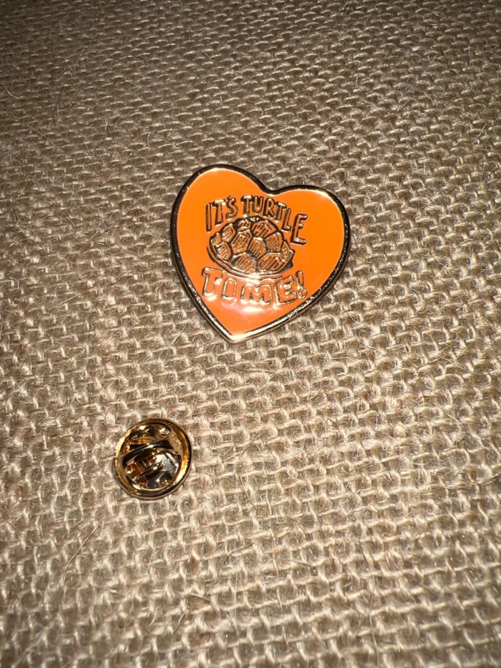 Orange Heart Turtle Enamel Pin - "It's Turtle Time!"